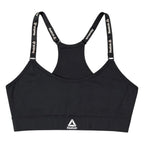 The Room Collective Reebok black logo strap sports bra, size S. Racerback design with performance blend fabric.