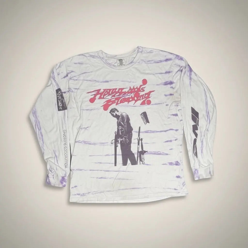 The Room Collective Post Malone Hollywood's Bleeding Runaway Tour 2020 tie-dye long sleeve shirt in white and purple, size Large.