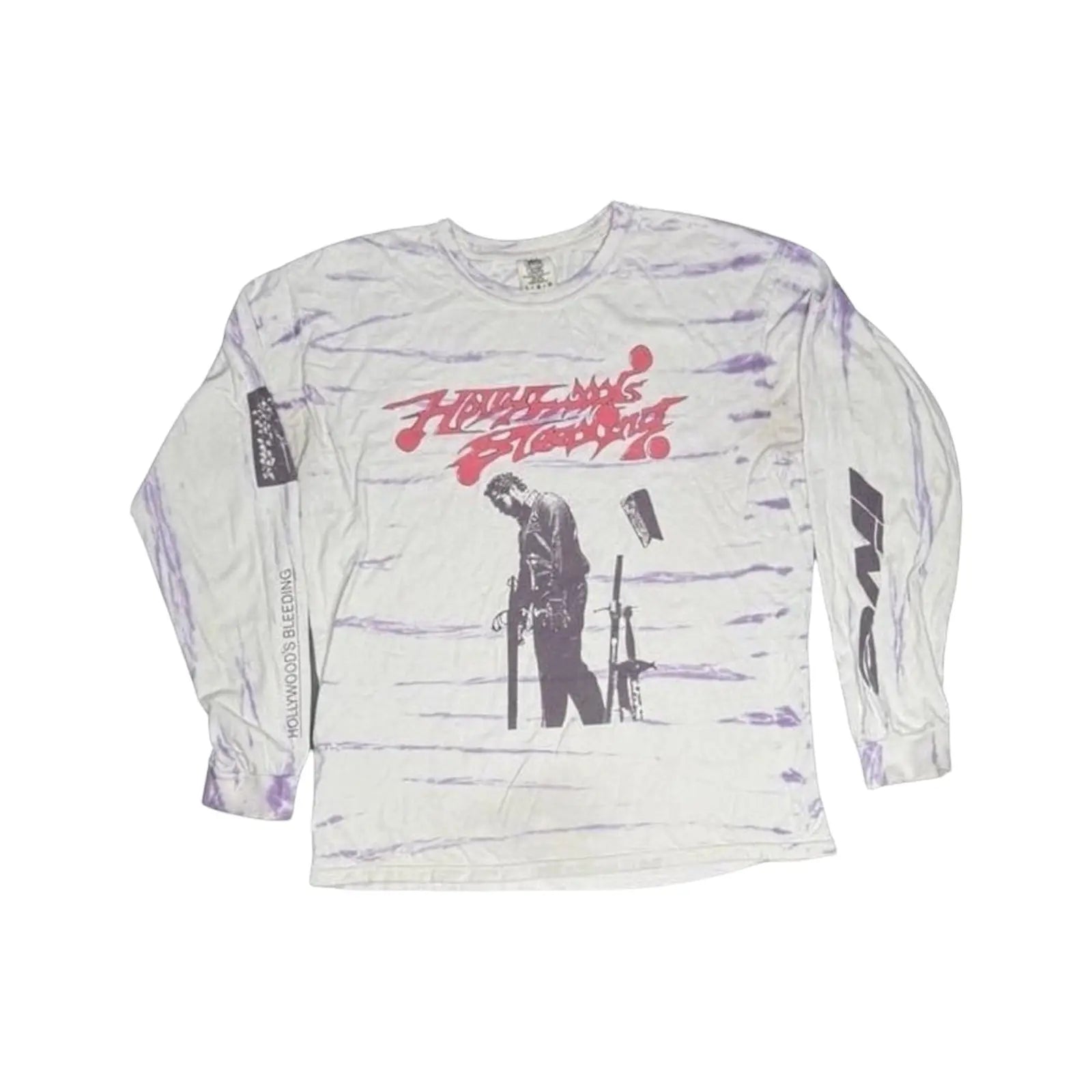 The Room Collective Post Malone Hollywood's Bleeding Runaway Tour 2020 tie-dye long sleeve shirt in white and purple, size Large.